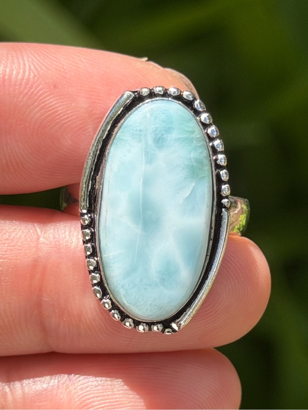 Sterling Silver Larimar Oval Statement Ring - Light Blue
